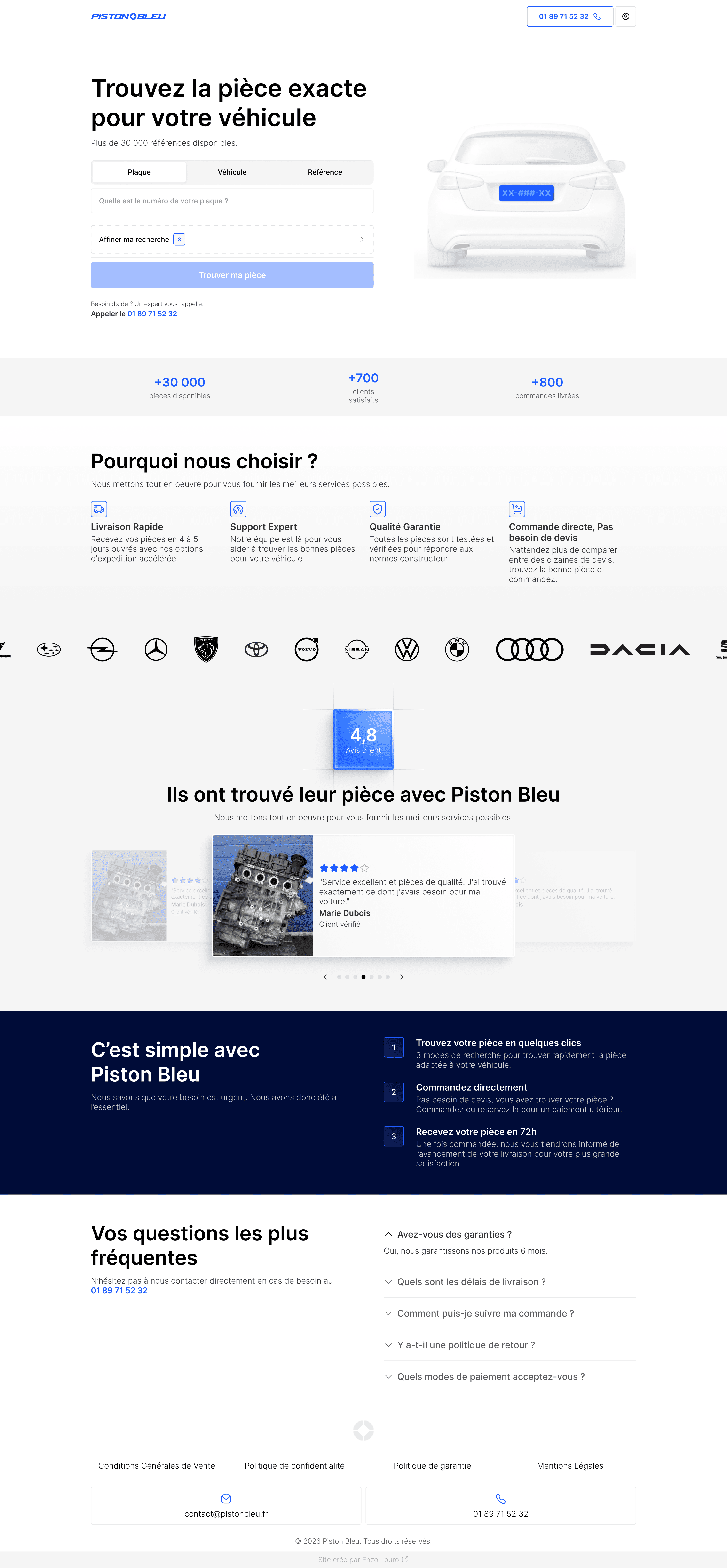 Maquette complète du site Piston Bleu